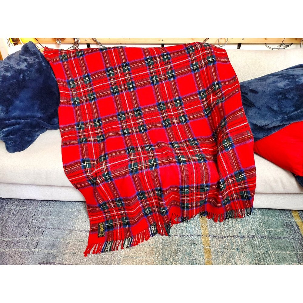Vintage 100% Wool Scottish Tartan Blanket | Mid Century Royal Scot Plaid Throw